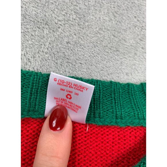 Christmas Reindeer Sweater Boys Large 10-12 Red Green Snowflake Holiday Time Cut - Picture 9 of 11